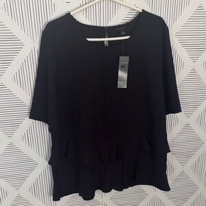 Ann Taylor LOFT, Perfect Black Ruffle Hem Blouse (medium petite) NWT